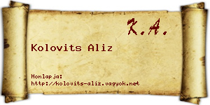 Kolovits Aliz névjegykártya